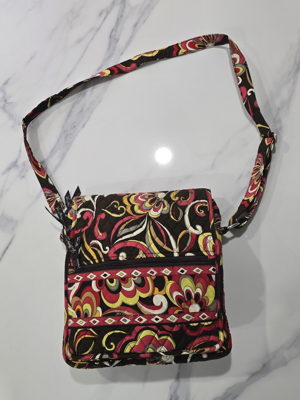 Vera Bradley Quilted Crossbody in Black, Pink & Yellow